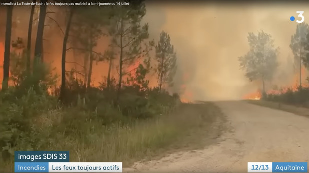 Incendie  La Teste-de-Buch : le feu toujours pas matris  la mi-journe du 14 juillet