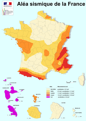 Carte d’aléa sismique de la France (source : MEDDTL)