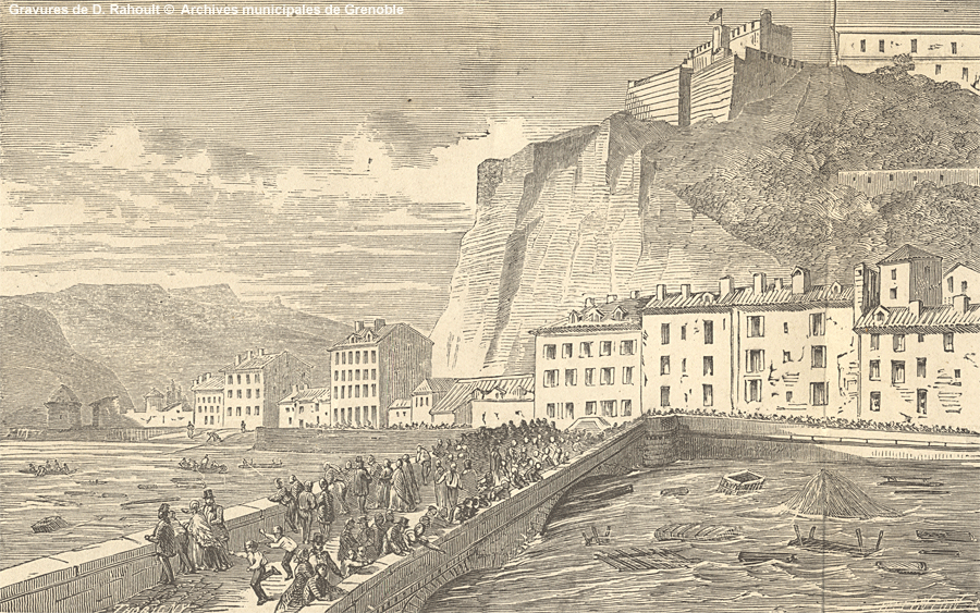 L'Isre au pont Marius Gontard et le quai Perrire le 2 novembre 1859  2 heures et demi.