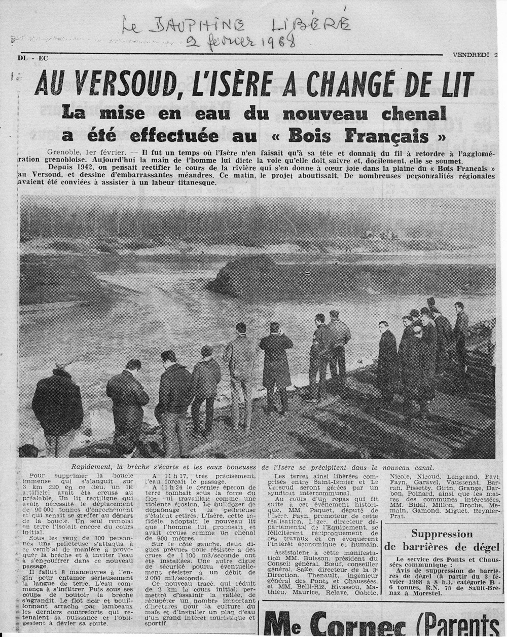 Article du Dauphin Libr du 2 fvrier 1968 relatant la coupure de la boucle du Bois Franais