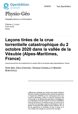 Leons tires de la crue torrentielle catastrophique du 2 octobre 2020 dans la valle de la Vsubie (Alpes-Maritimes, France)