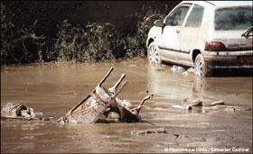 Inondation du quartier de la Pologne par le torrent de la Combe de Lancey le 23 août 2005 (commune de Villard Bonnot)