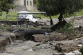 Parking de l'hôtel de la Loire détruit par la crue du ruisseau de l'Holme