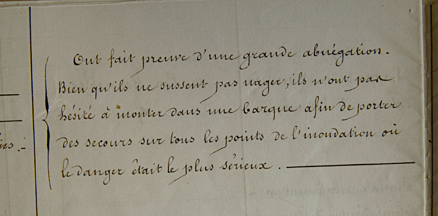 Extrait de  inondation des 1er, 2 et 3 novembre 1859 - Actes de courages et de dvouement  dress par le Prfet de l'Isre le 30 janvier 1860