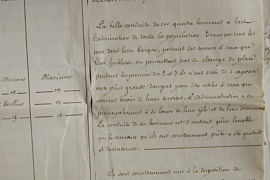 Extrait de  inondation des 1er, 2 et 3 novembre 1859 - Actes de courages et de dvouement  dress par le Prfet de l'Isre le 30 janvier 1860