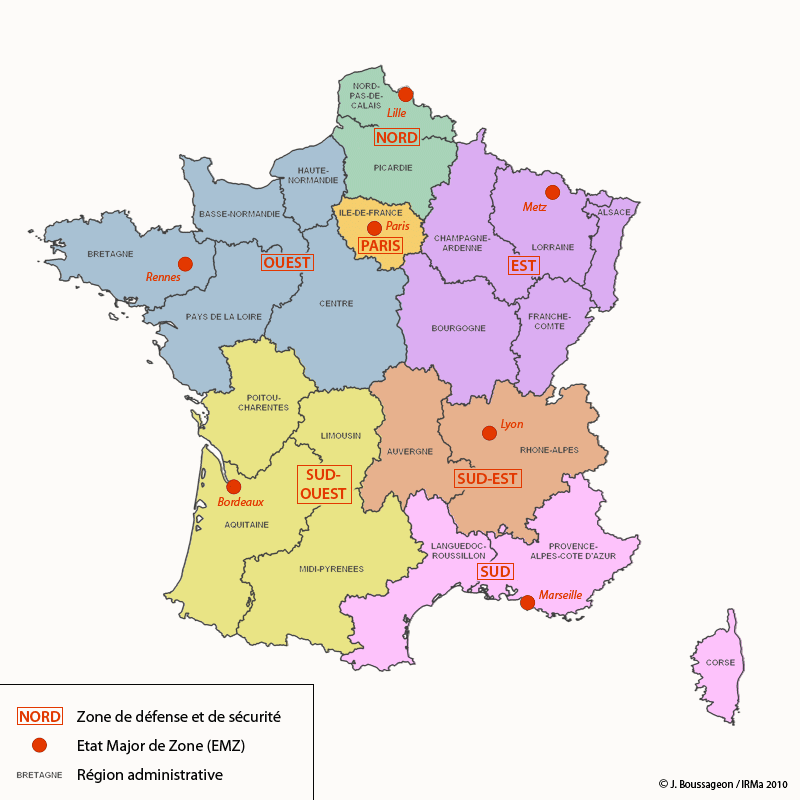 Zones de défense de la France Métropolitaine
