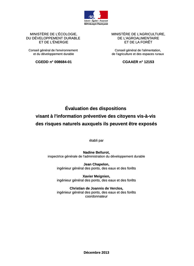 Evaluation des dispositions visant  l'information prventive des citoyens vis--vis des risques naturels auxquels ils peuvent tre exposs