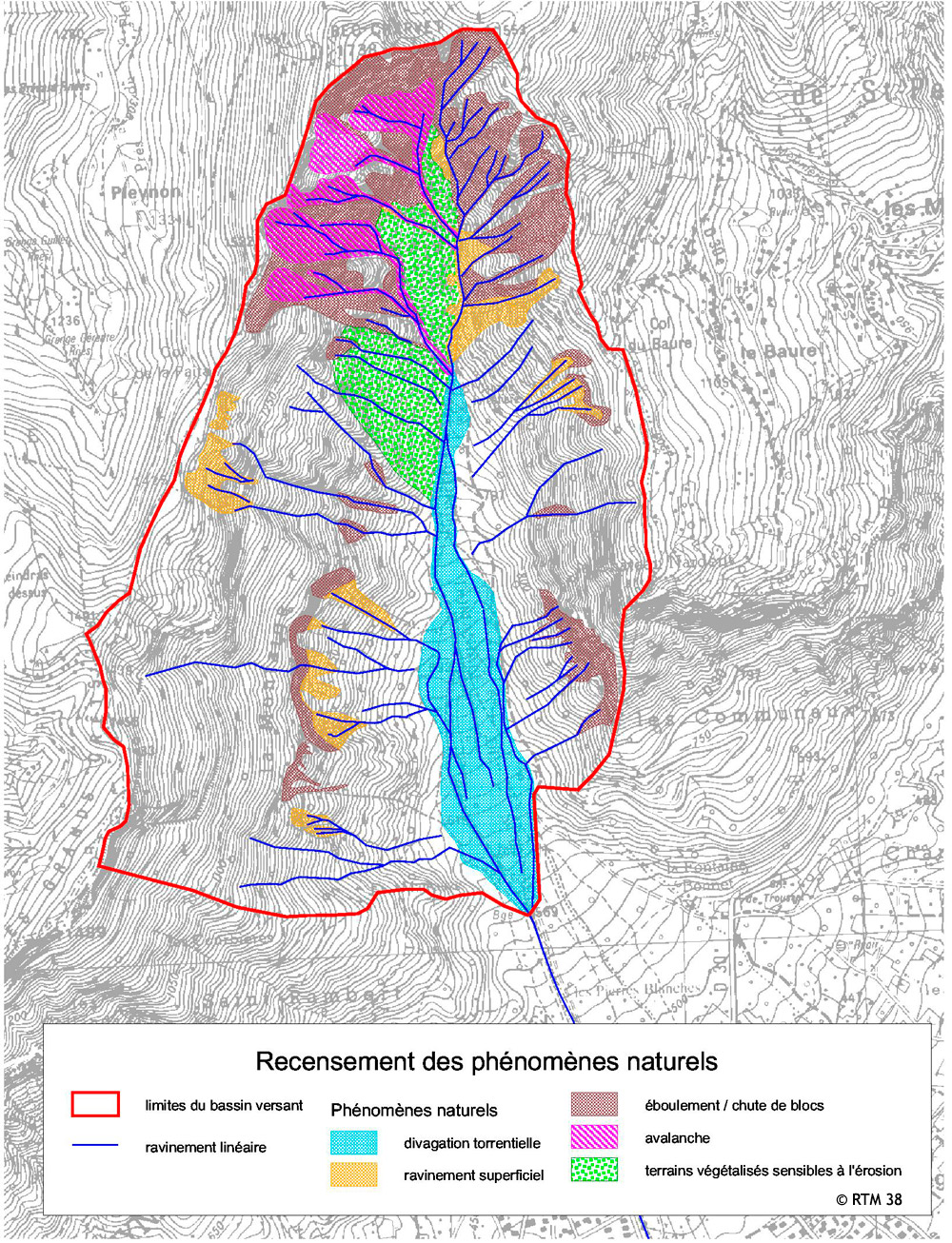 Recensement des phnomnes naturels affectant le bassin versant du torrent du Manival