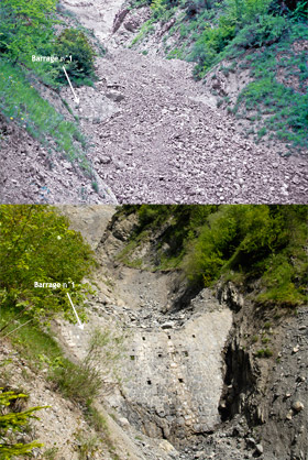 Barragen1 dans le torrent du Manival en 2003 et en 2010