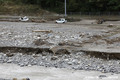 Terrain de foot comblé de matériaux à Breil-sur-Roya après la crue du 2 octobre 2020 - tempête Alex
