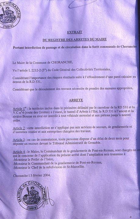 Eboulement sur la RD 531 dans les gorges de la Bourne