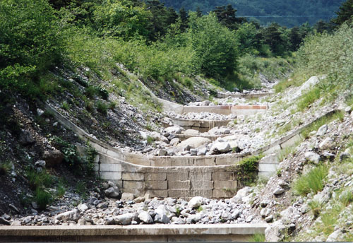 Succession de seuils dans le chenal d'coulement du torrent du Manival